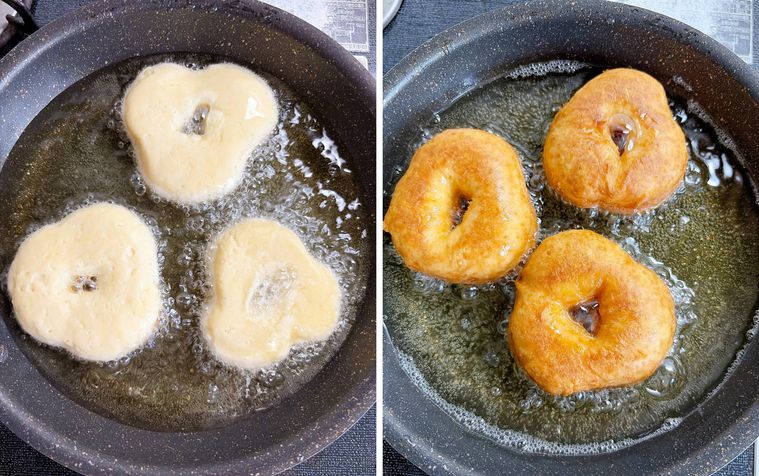 生地を油で揚げる様子