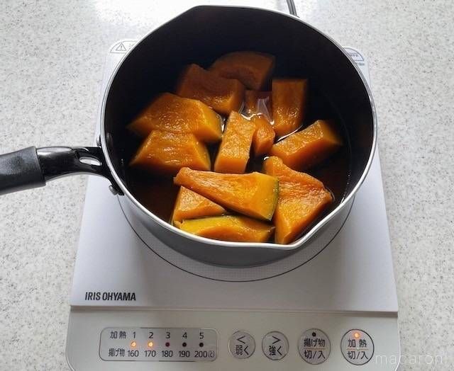 鍋で作る冷凍かぼちゃの煮物ができあがった様子